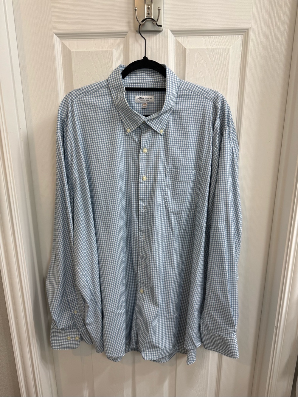 Peter Millar Summer Comfort Light Blue Gingham Button-Down Dress Shirt